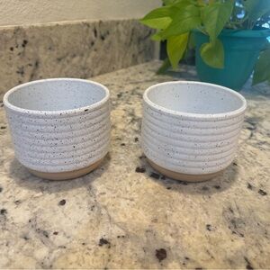 Set of Two White Speckled Plastic Flower Pots